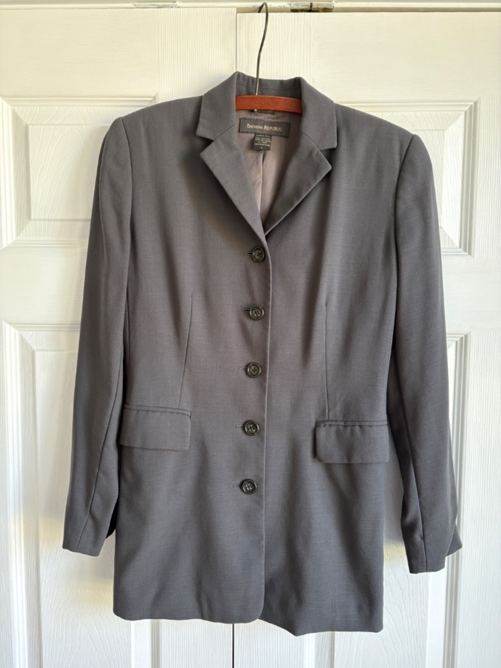 Banana Republic 100% Wool Blazer Made in Italy Gray Longline